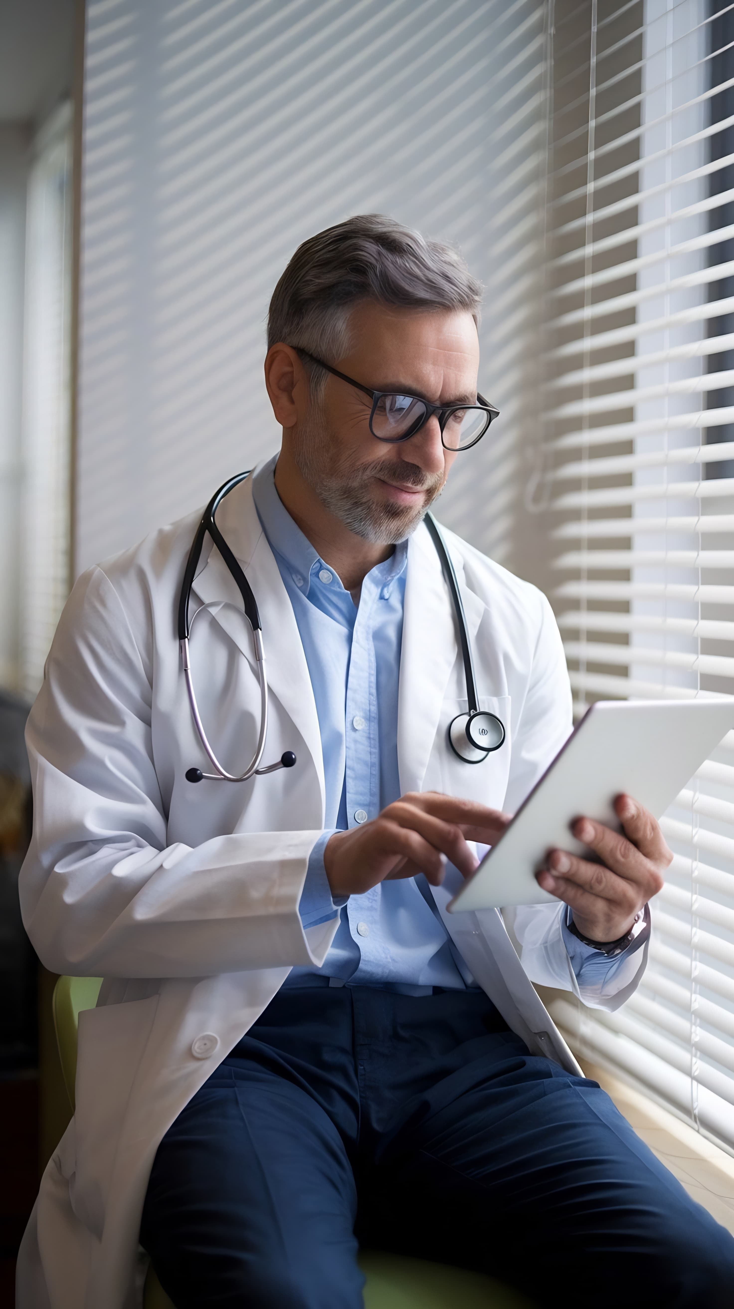 Médico usando tablet no consultório