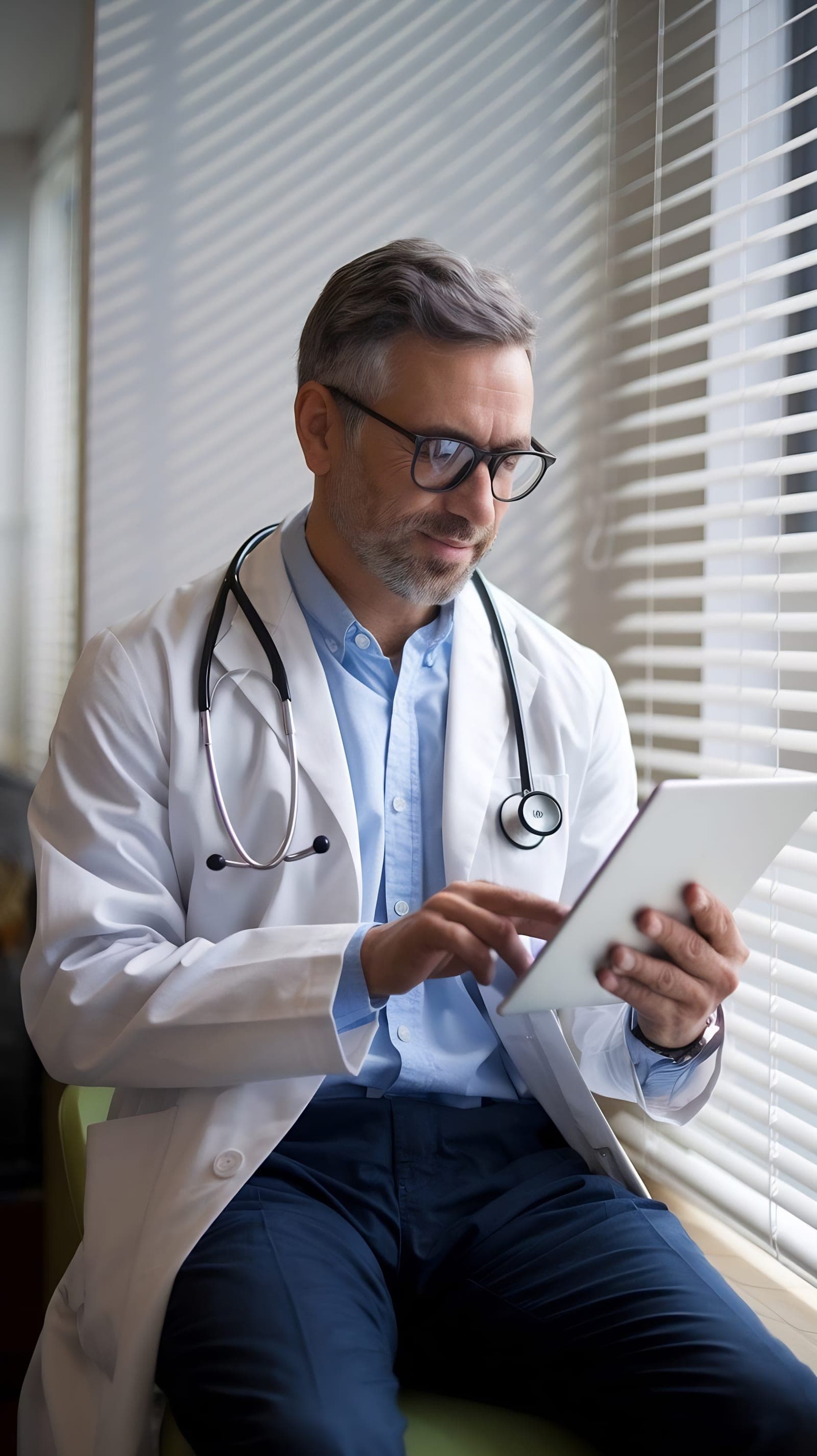 Médico usando tablet no consultório