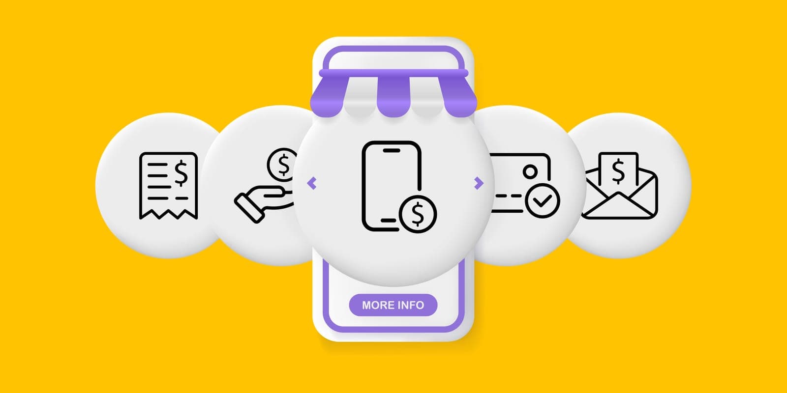 Ilustração de formas de pagamento online: fatura, cartão e pagamento pelo celular